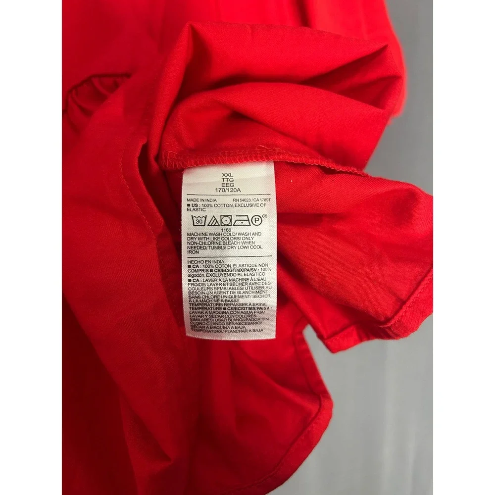 Cottagecore Red Puff Sleeve Peplum Top Square Neck Cotton Poplin Blouse XXL